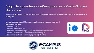 E CAMPUS Universtà sconto con la CARTA GIOVANI NAZIONALE ecampus [upl. by Acacia547]