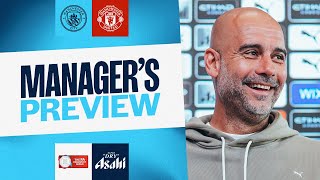 PRESS CONFERENCE Pep Guardiola  Community Shield  Man City v Manchester United [upl. by Kendra921]