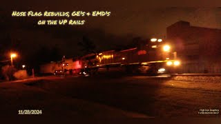 Nose Flag Rebuilds GEs amp EMDs On the UP Rails  Photos 11282024 unionpacific [upl. by Dedra]