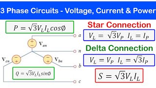 49  Voltage Current and Power in a Balanced 3  Phase Delta amp Star Circuit [upl. by Cypro]