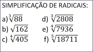 SIMPLIFICAÇÃO DE RADICAISRAÍZES  Simplifique as raízes [upl. by Setsero]