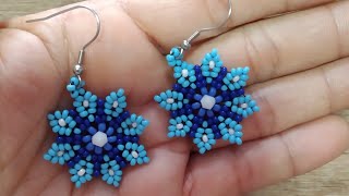 cómo hacer aretes con mostacillas en flor azules paso a paso [upl. by Macnair]