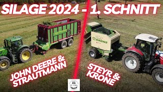 Silage 2024  Erster Schnitt  JohnDeere 6190R und Steyr 4110 Profi CTV [upl. by Bounds]