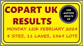 COPART UK AUCTION RESULTS FOR MON 12th FEBRUARY 2024 [upl. by Kaslik]