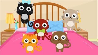 Five Little Kittens Jumping on the bed  Nursery Rhymes and Kids Songs [upl. by Salahcin]