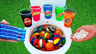 Basketball VS Popular Sodas Sprite Coca Cola Fanta Schweppes Mnt Dew and Mentos in the toilet [upl. by Haya]