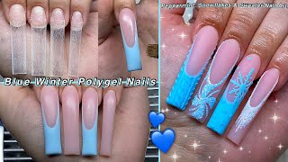 BLUE WINTER POLYGEL NAILS❄️ PEPPERMINT SNOWFLAKES amp SWEATER NAIL ART DESIGN  Nail Tutorial [upl. by Ykcin]