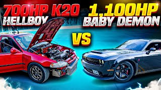 1100HP Hellcat Calls Out K20 Honda‼️ [upl. by Akiner]