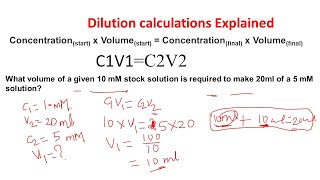 Dilution calculations  Dilution problems  Stock dilutions Biology and chemistry [upl. by Launamme]