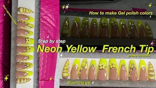 Curved Neon Yellow French Tip Press On Nails w Bling 💎💛Step by Step Making Gel PolishAnisa [upl. by Alrak]