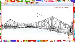 How to draw Howrah bridge Kolkata  Learn By Art [upl. by Ajam5]