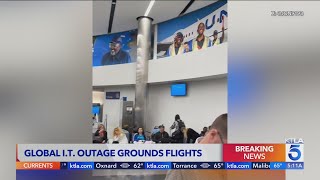 Global tech outage causes chaos at LAX [upl. by Dlanod687]