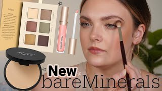 Trying bareMinerals Makeup MINERALIST Sunlit Eyeshadow Palette Pressed Mineral Veil GlossBalm [upl. by Aetnuahs]