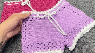 Short tejido a crochet de la talla 0 a 5 años o más míralo y aprende a tejerlo [upl. by Zetrac]