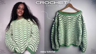 How to Crochet an Oversized Sweater  StepbyStep Wavy Pattern  DIY Trendy Striped Pullover [upl. by Lleuqar]