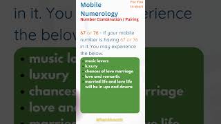 Mobile Numerology  67  76  Number Combination  WhatAboutIT [upl. by Lorie]