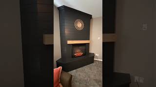 Corner Shiplap Fireplace Surround fireplacewall mediawall fireplacedesign moderndecor diy [upl. by Kuhlman]