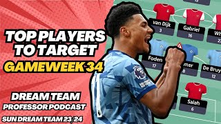 TOP PLAYERS TO TARGET GW34  SUN DREAM TEAM PODCAST  FANTASY FOOTBALL TIPS [upl. by Ert]