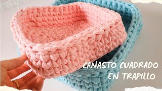 Canasto Cuadrado en trapillo  cesto cuadrado paso a paso crochetxxl trapillo totora amarulove [upl. by Ahsemit902]