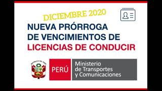 04  VENCIMIENTO LICENCIAS CONDUCIR DICIEMBRE 2020  Prórrogas  Revalidación  MTC Touring Perú [upl. by Elttil]