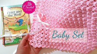 HOW TO CROCHET A BABY BLANKET 1 FAST amp EASY BABY SET ☕ Written Pattern amp The Yarn Available Below [upl. by Letram]