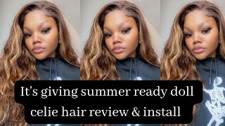 ITS GIVING SUMMER READY  BLONDE HIGHLIGHT WIG FT CELIE HAIR REVIEW amp INSTALL [upl. by Nylkaj]