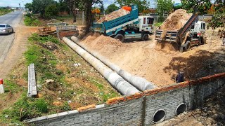 Drop soil in the bury an underground twin drainage system at 5x20 near the motorway [upl. by Akirdnwahs]