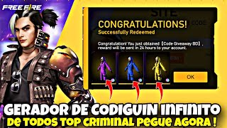 GERADOR DE CODIGUIN INFINITO DOS CONUNTO TOP CRIMINAL  COMO RESGATAR  REALMENTE FUNCIONA [upl. by Mcallister182]