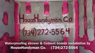 Waterproofing Shower  RedGuard  amp Cement boards installation by HouseHandyman CO  MICHIGAN [upl. by Boris]