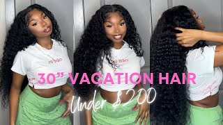 INSTALL 30” DEEP WAVE CURLY AMAZON WIG  SUPER AFFORDABLE VACATION HAIR [upl. by Elletsyrk]