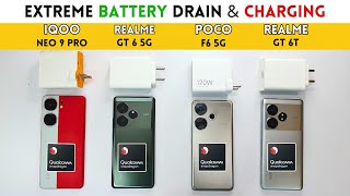 5G Battery Drain amp Charging Test 🔋 Realme GT 6 vs iQOO Neo 9 Pro vs POCO F6 vs Realme GT 6T🔥 [upl. by Sherrill]