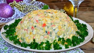 Крабовый салат с крабовыми палочками кукурузой яйцом и огурцом классический рецепт [upl. by Petras]