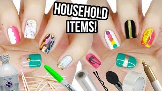 10 Nail Art Designs Using HOUSEHOLD ITEMS  The Ultimate Guide 6 [upl. by Zelda]