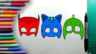 How to Color Owlette Catboy Gekko Masks from Pj Masks Step by Step Easy Coloring pages for Kids [upl. by Vacla729]