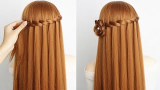 Easy Unique Hairstyle For Wedding Guest  Waterfall Braid Half Up Half Down Tutorial Step By Step [upl. by Merrily]