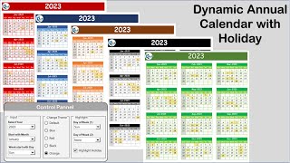 Free Dynamic Annual Calendar with Holiday and Control Panel [upl. by Akinahs]