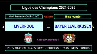 LIVERPOOL  BAYER LEVERKUSEN  4ème journée  Ligue des Champions 20242025 [upl. by Ecnerual]