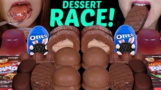 ASMR LEFTOVER DESSERT RACE OREO SURPRISE EGG CHOCOLATE CREAM CAKE BIG MARSHMALLOW TICO ICE CREAM [upl. by Fabi]