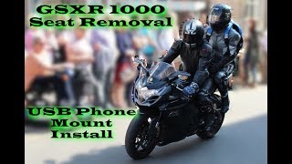 GSXR1000 Seat Removal amp USB Phone Mount Install [upl. by Winna473]