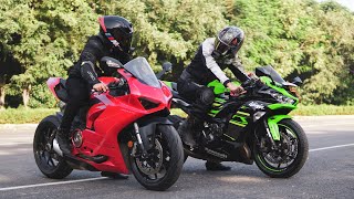 Ducati Panigale V2 vs ZX6R First Time on Youtube🔥 [upl. by Crescin]