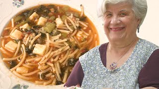 Maria makes a Sicilian bucatini pasta with summer squash tenerumi leaves [upl. by Ledba]