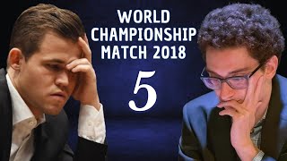 Fabiano Caruana vs Magnus Carlsen  World Championship Match 2018  Round 5 [upl. by Ojoj]