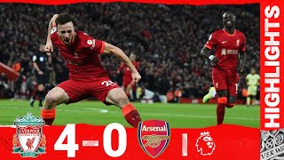 Highlights Liverpool 40 Arsenal  Mane Jota Salah amp Minamino net [upl. by Ayatnohs]