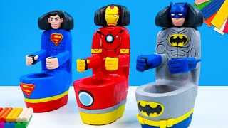 DIY Asientos de Inodoro combinado superhéroes superhombre Batman y Hombre araña Hulk con Arcilla [upl. by Moreland771]