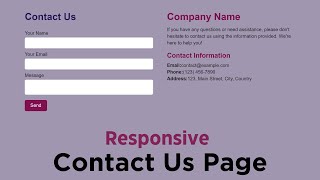 How To Make Responsive Contact Us Page In HTML And CSS  Contact Form HTML CSS [upl. by Daloris758]