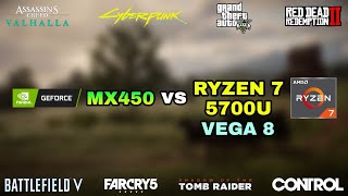 i5 1135G7 MX450 vs Ryzen 7 5700U Vega 8  Test in 8 Games in 2021 [upl. by Rehpotsirc]