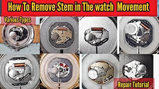 How To Remove Stem in The Watch Common Movement  Watch Repair Channel [upl. by Nwahsiek]