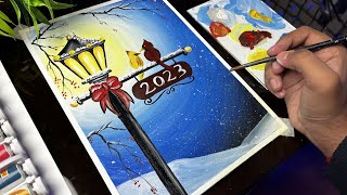 Happy New Year Drawing  2023  Acrylic painting  Step by step [upl. by Onafets935]