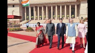 President Kovind accords a ceremonial welcome to President Emmanuel Macron of France [upl. by Trinia886]