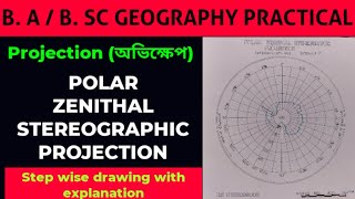 Polar Zenithal Stereographic Projection  Calculation and drawing  B A  B Sc Geography Honours [upl. by Bryana]